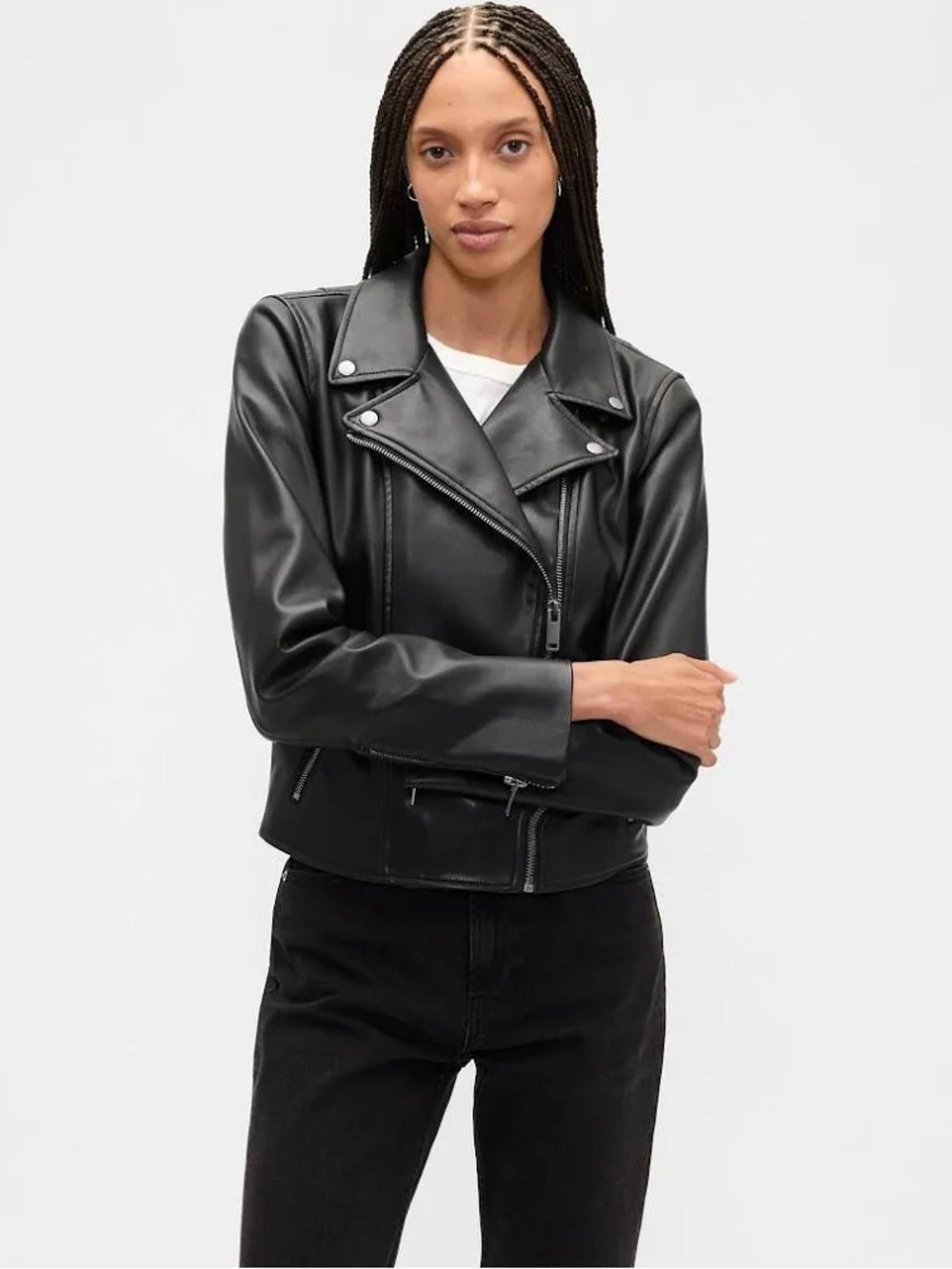 GAP Black Faux Leather Moto Jacket - Women